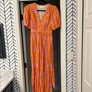 XiRENA Orange Maxi Dress with Pink Floral Print